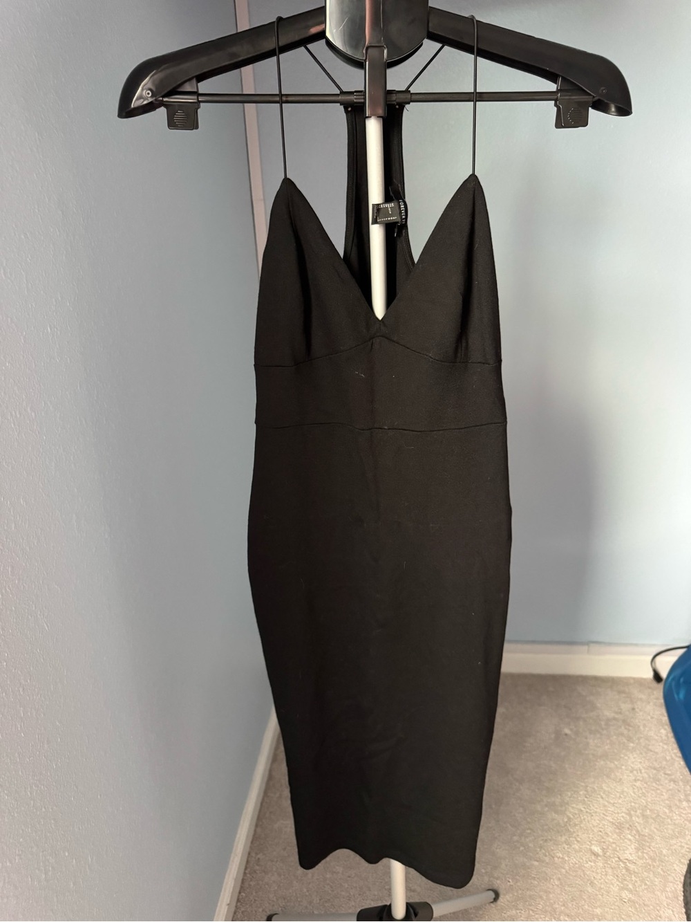 Forever 21 Black Midi Bodycon Dress with V-Neck